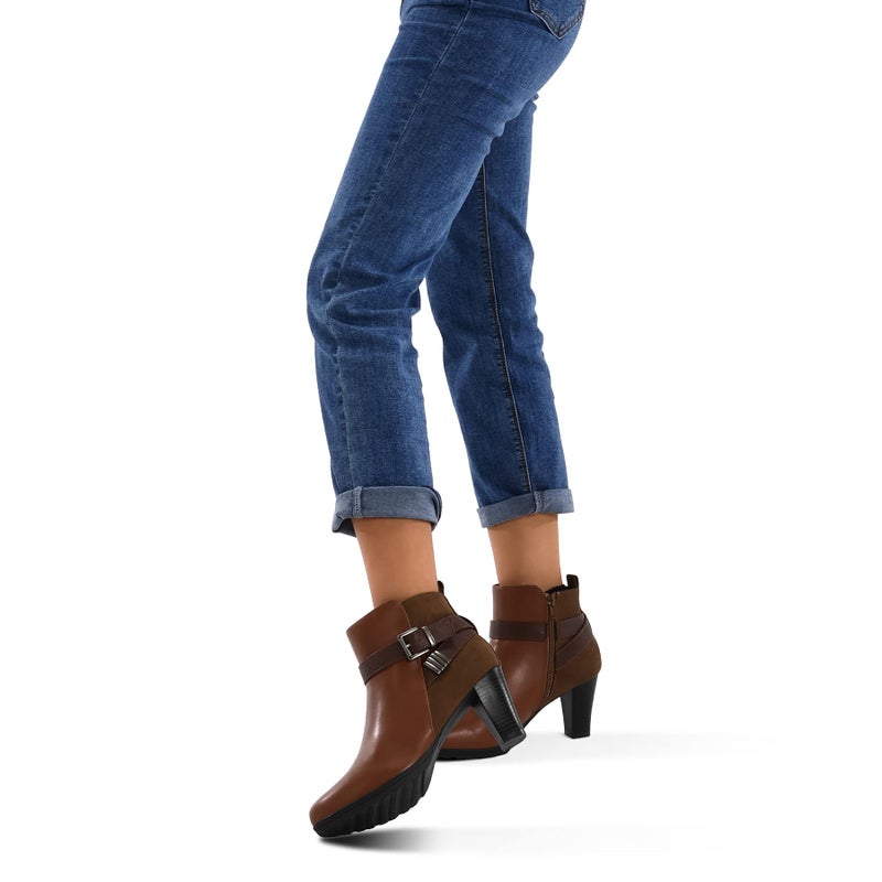mysoft Women's Zipper Booties Chunky Stacked Heel Ankle Boots Buckle Strap Ankle - Image 2